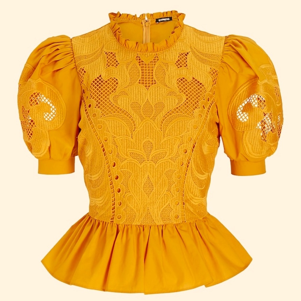 EXPRESS Lace Short Sleeve Peplum Top